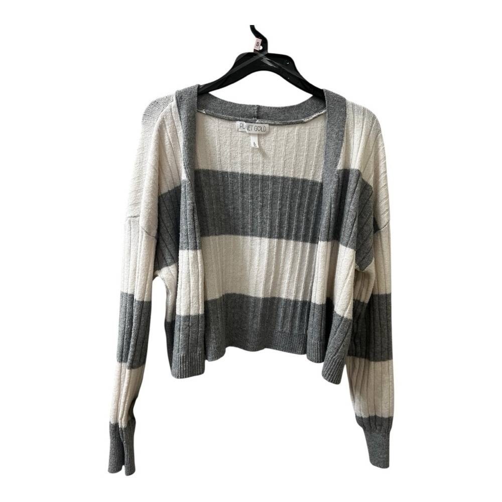 Planet Gold Gray and White Striped Cardigan